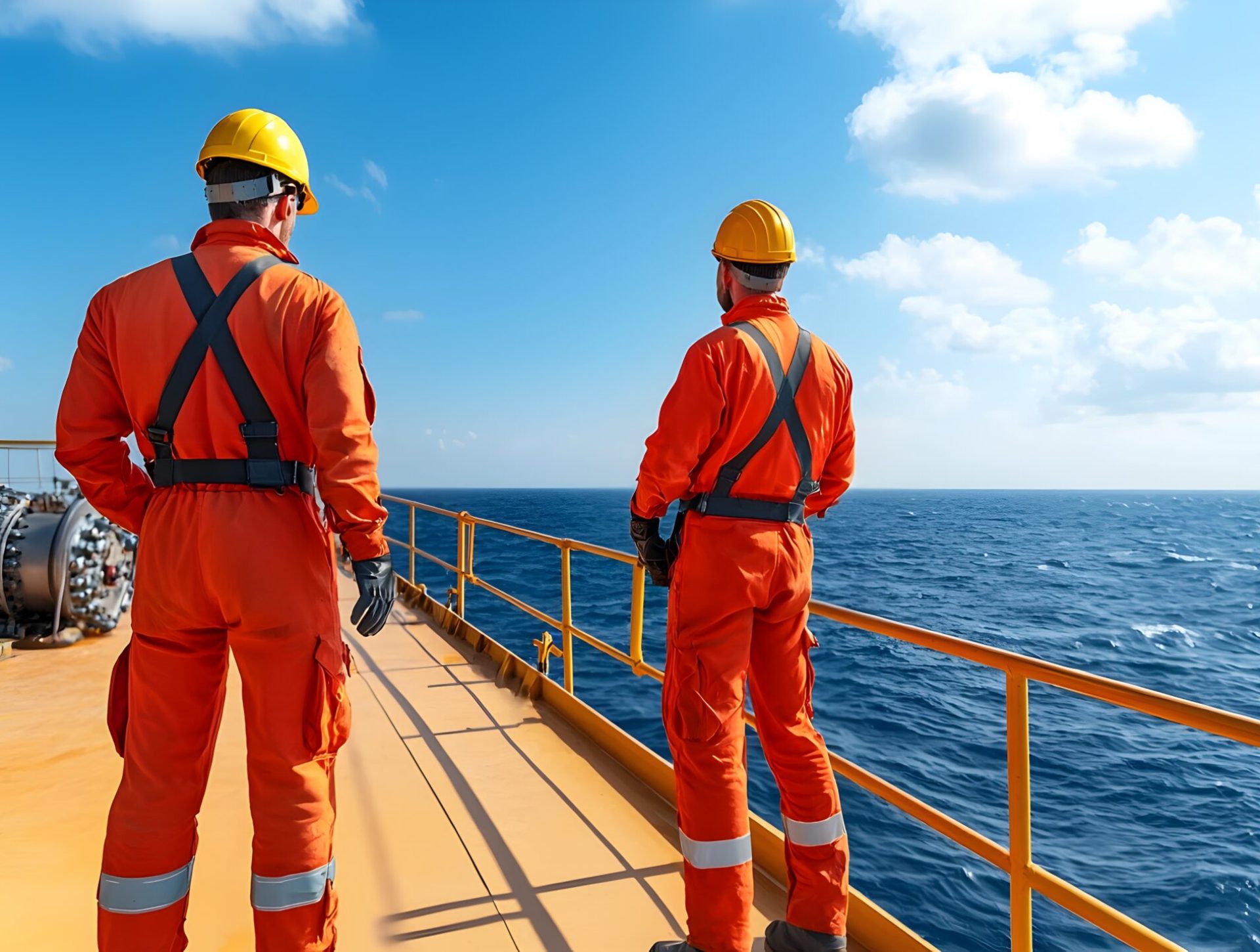 Oil Drilling Crew Operating Industrial Equipment on Offshore Platform for Energy Production and